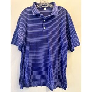 Peter Millar Men's Golf Polo Shirt Purple White Striped 100% Cotton‎ Size XL